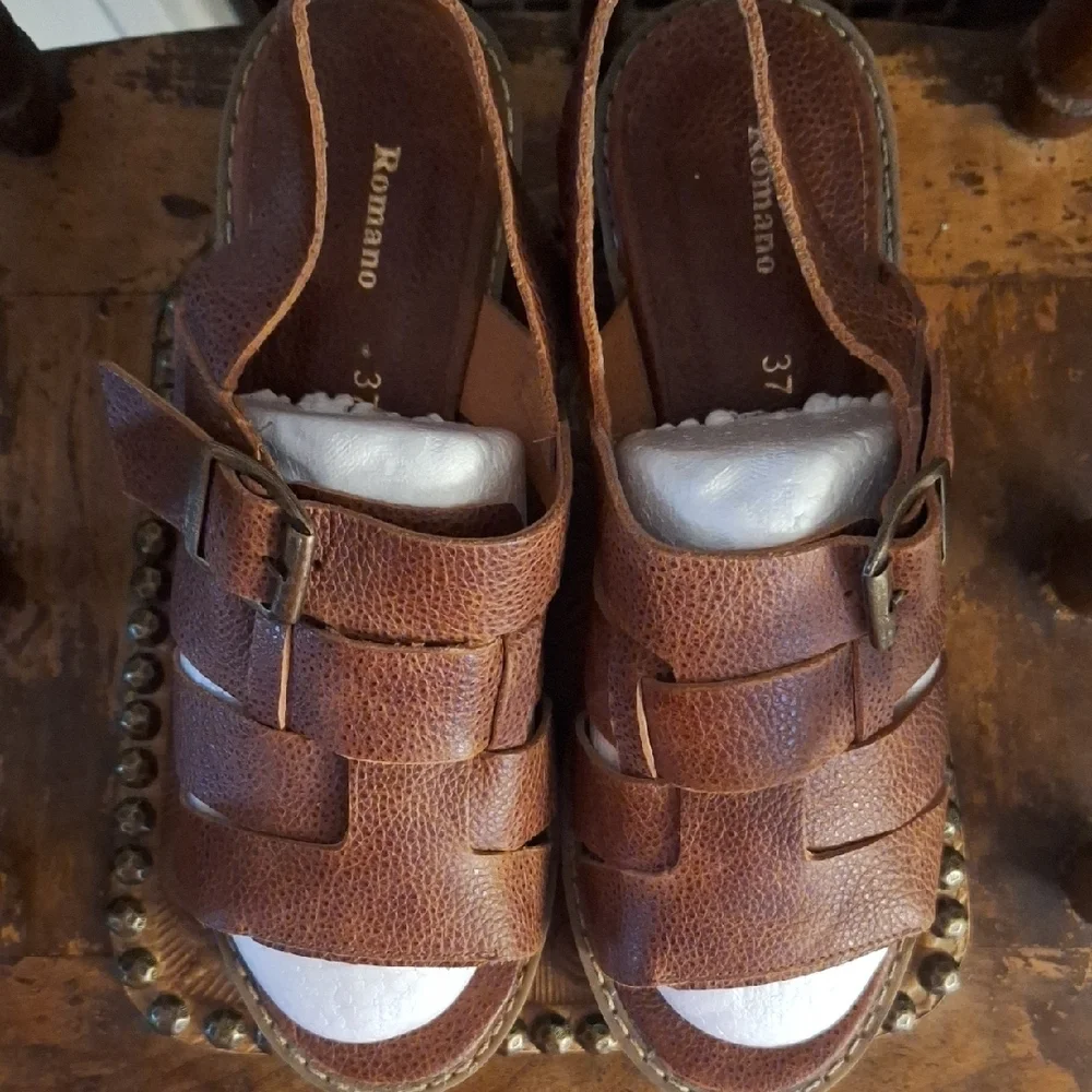 Romano Brown Leather Rugged Platform Sandals
